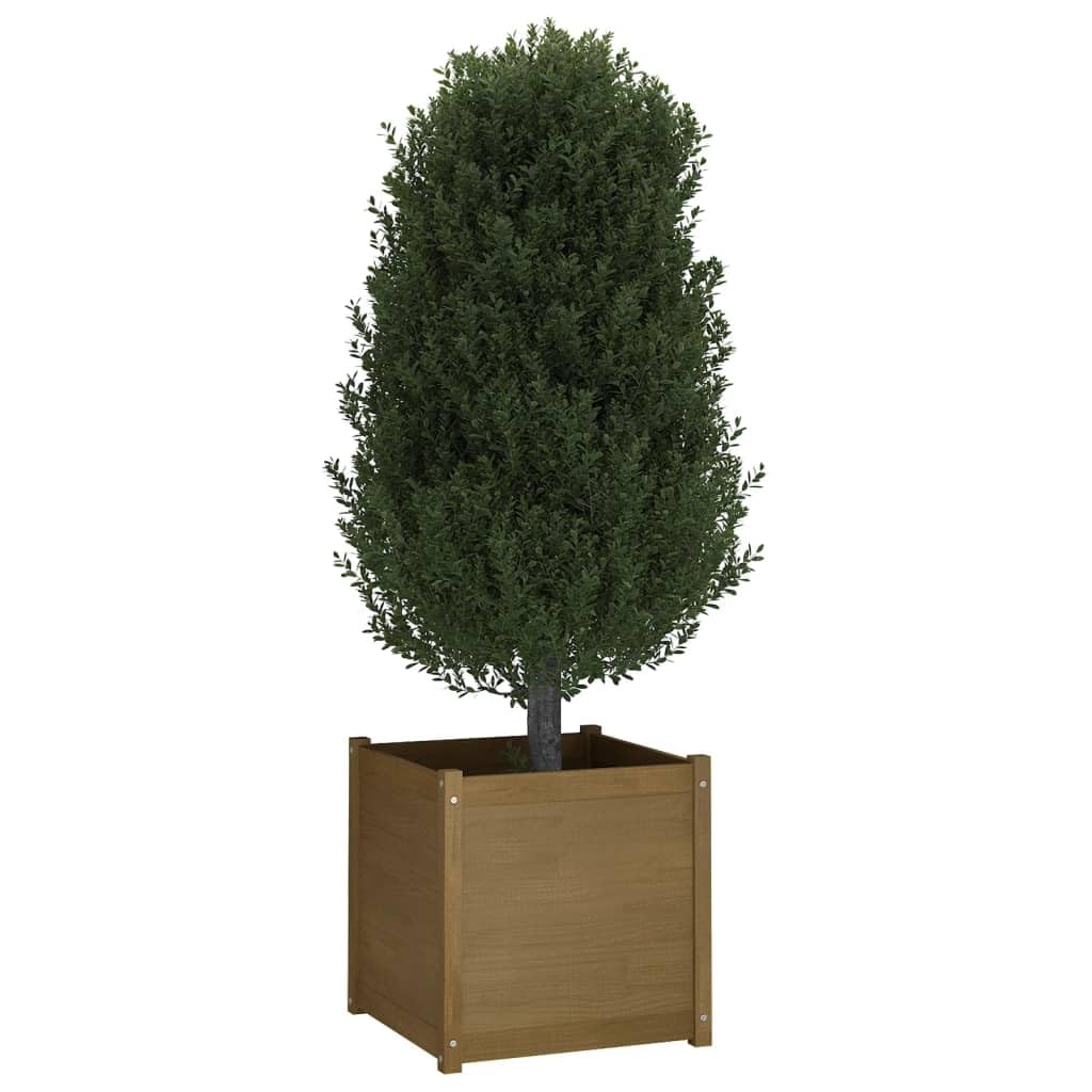 Owoxanthellate 23.6"x23.6" Square Honey-Brown Large Planter, Solid Pine Wood Outdoor Garden Box for Flowers Veggies Herbs on Patio Balcony Backyard