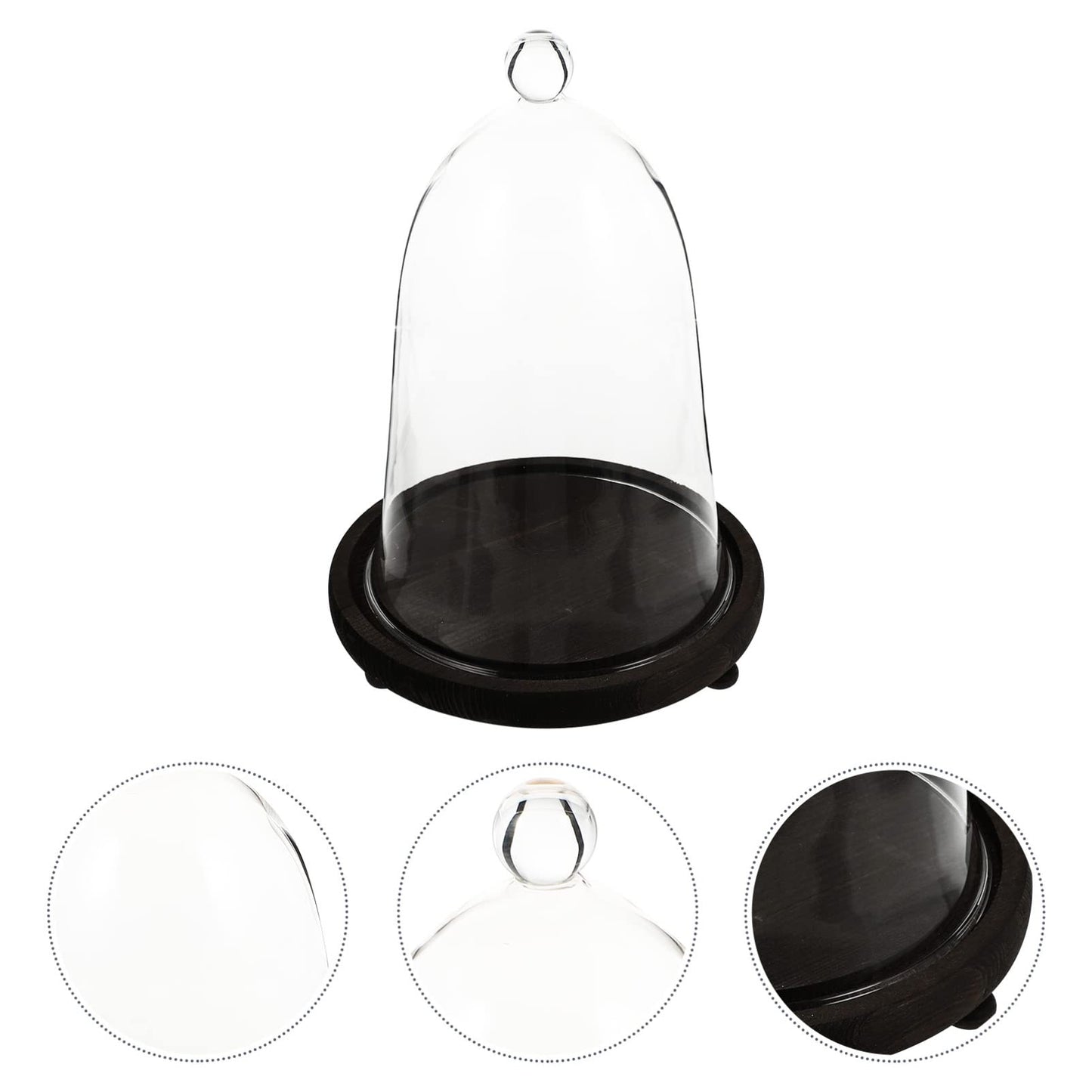 EXCEART Immortal Flower Glass Cover with Brown Wooden Base - DIY Terrarium Container for Home Decor Flower Display and Garden Cloche