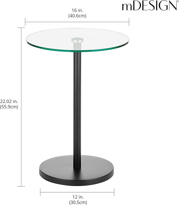 mDesign Glass Top Side/End Drink Table