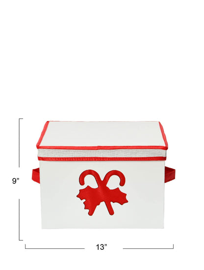 Household Essentials Medium Candy Cane Ornament Storage Box in Cream Polyester and Cardboard
