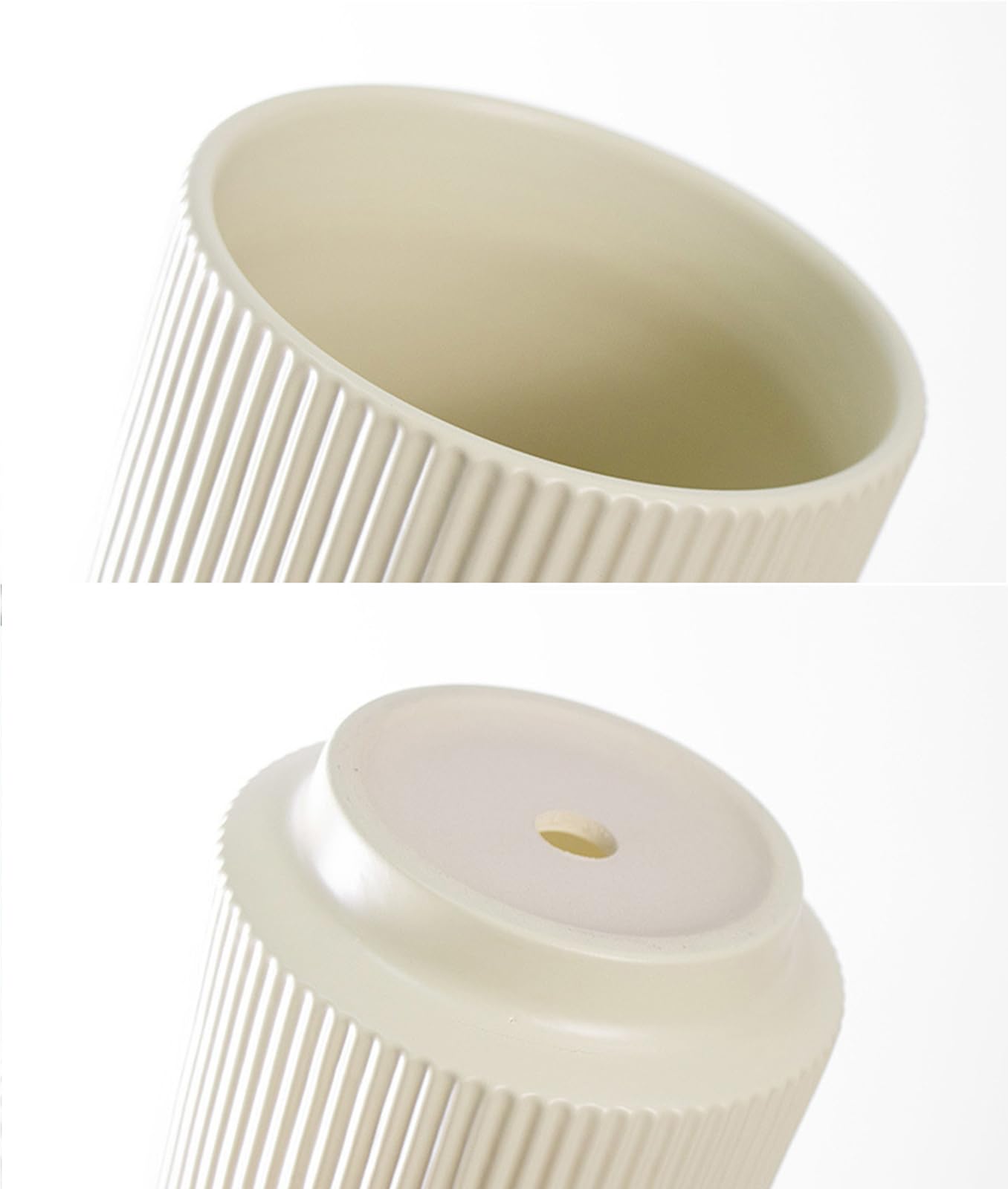 Puoyikt Ceramic 4.9+6.3 inch Planters, Modern Home and Office Flowerpot, Indoor and Outdoor Flowerpot with Drainage Hole (Light Yellow)