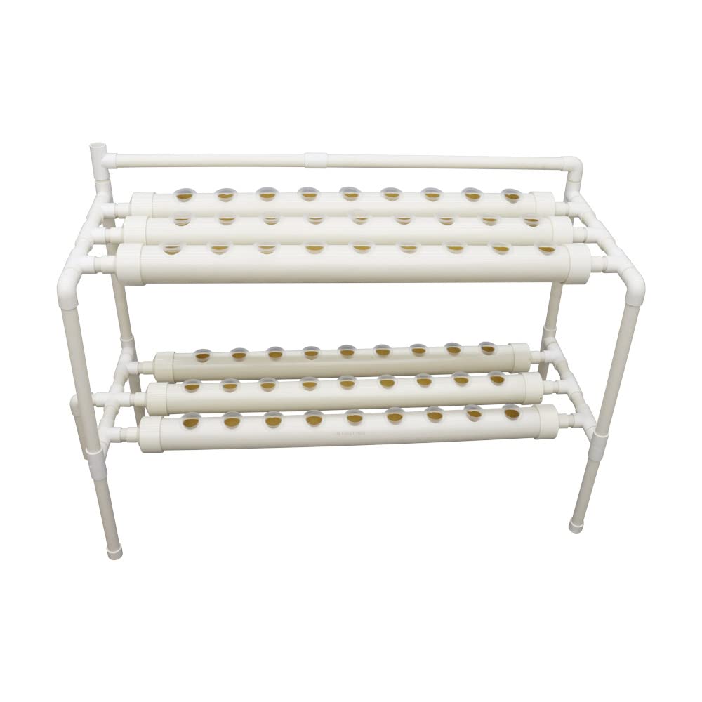 EQCOTWEA Wall-Mounted Hydroponic Grow Kit 54 Plant Sites Hydroponics Planting System 6 PVC Pipes Hydroponic Gardening Indoor System with 110V Water Pump,Planting Sponge,Hose