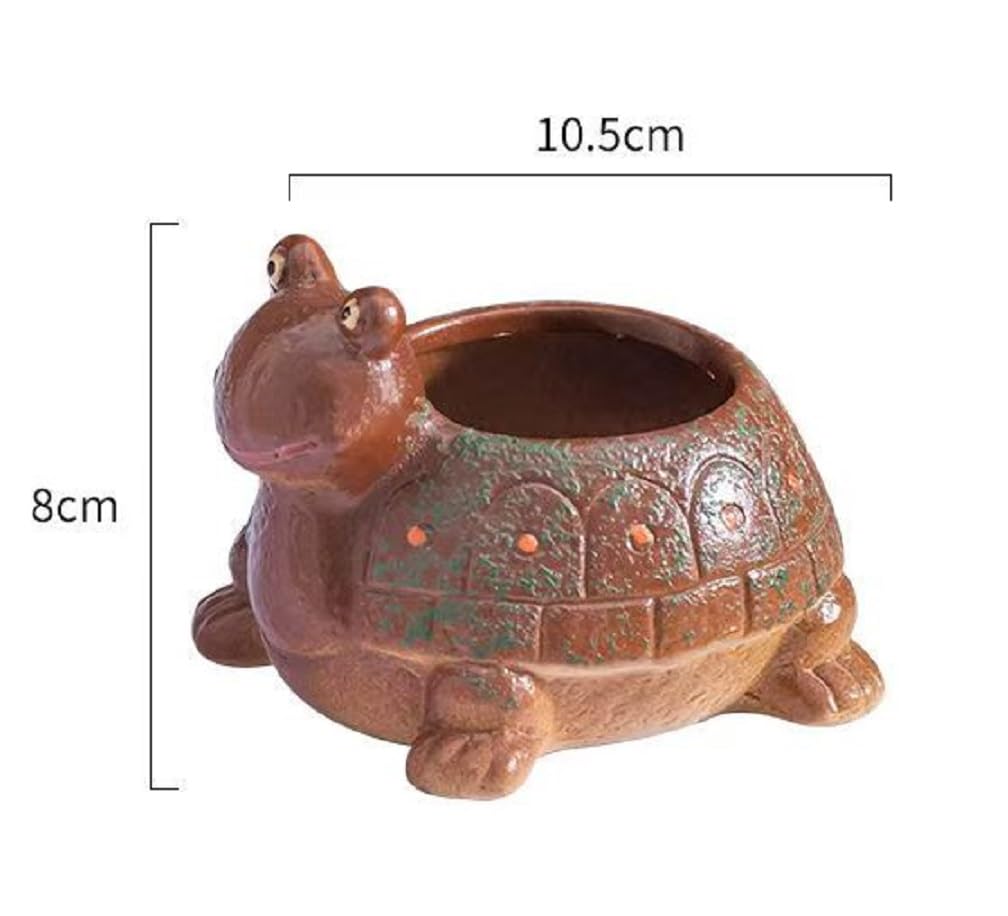 zmgmsmh Ceramic Succulent Plant Pot with Drainage Hole Animal Shaped Flower Pot Container Planter for Home Office Desk Garden (Brown Tortoise)