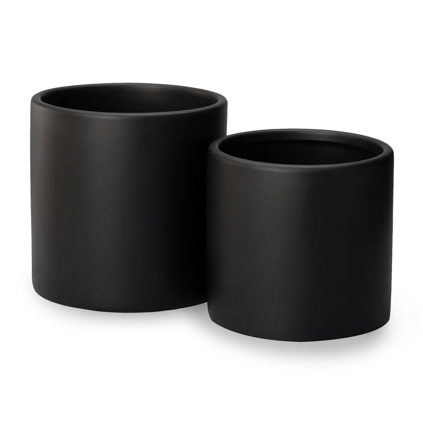 DEPLA LANE Lumero Fiberstone Cylinder Planter (12.0" Pot Opening x 13.8" D x 13.8" H) Smooth Finishes, Lightweight, Durable, UV Resistant, Modern Minimalist Decor, Indoor Outdoor Plant Pot (L, Black)