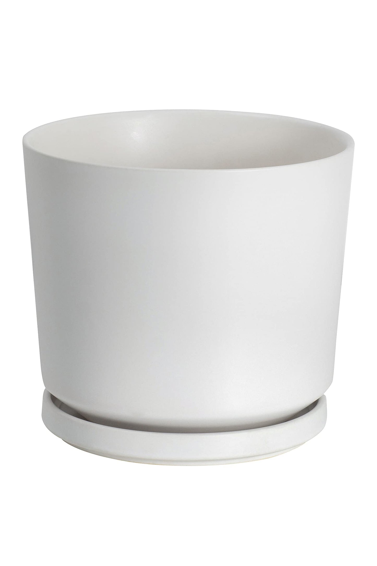 Ekirlin 7 inch Plant Pots,Ceramic Flower Planters Indoor,Modern Succulents Containers with Drain Hole Saucer,Decorate Home,Office & Outdoor (White)