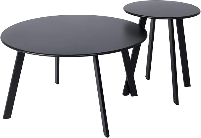 Patio Outdoor Coffee Table Set of 2 - Weather Resistant Outdoor Round End Table Modern Coffee Tables for Living Room Balcony Home Office (Black)