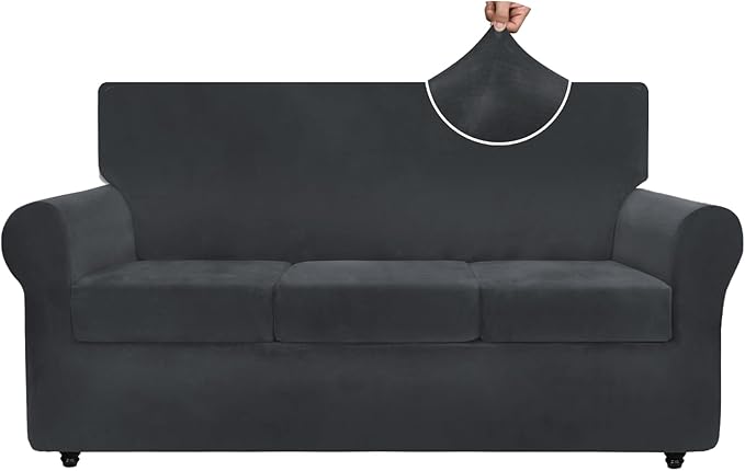 ZNSAYOTX Luxury Velvet Couch Cover 4 Piece Stretch Sofa Covers