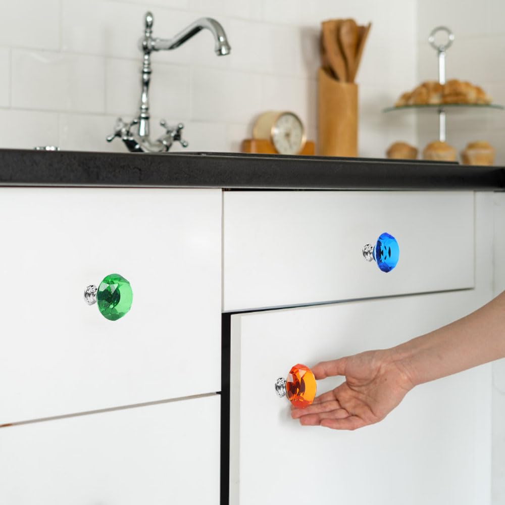 Tkocisa 22 Pack Colorful Crystal Drawer Knobs, 30mm Glass Dresser Knobs Cabinet Diamond Shape Pulls Handle for Wardrobe, Kitchen, Bathroom, Cupboard(11 Colors)