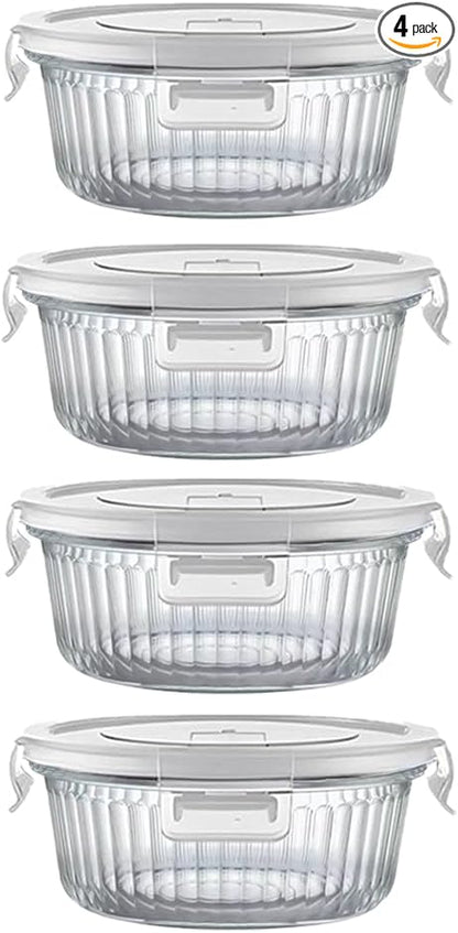 H.JSS WDJS 1.5 cup Round Glass Food Storage Containers with Lids, 12oz Small Glass Meal Prep Containers set, Heat-Resistant BPA-Free Round food bowl for Leftover. Microwave, Dishwasher & Freezer Safe