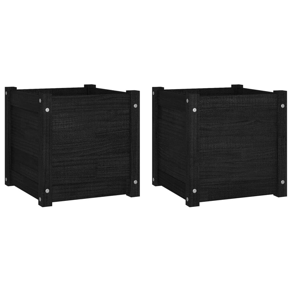 Yisssmeng Matte Black Square Planter Set of 2 Solid Pine Wood 15.7x15.7x15.7 in Outdoor Garden Box with Drainage for Patio Balcony Herb Flower Tomato Plants