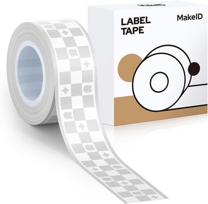 MakeID E1 Q1 Label Maker Tape Refills, 16mm x 4m (0.63" x 13') Continuous Sticker Thermal Laminated Waterproof Self-Adhesive Multipurpose Labeling Tape Replacement