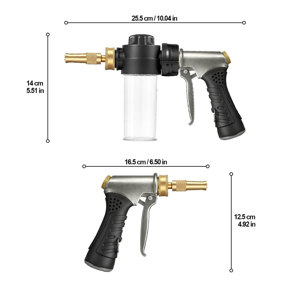 Garden Hose Nozzle with Soap Dispenser, High Pressure Water Nozzle with Adjustable Spray Patterns for Watering Plants, Car Washing, and Pet Showering (Foam Gun A)