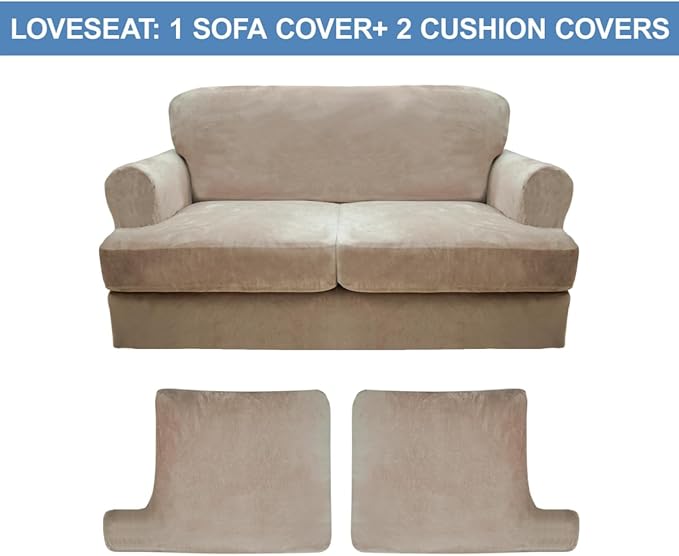 CUCRAF Cushion Sofa Cover 3 Piece Slipcovers, Soft Thick Velvet Couch Cover