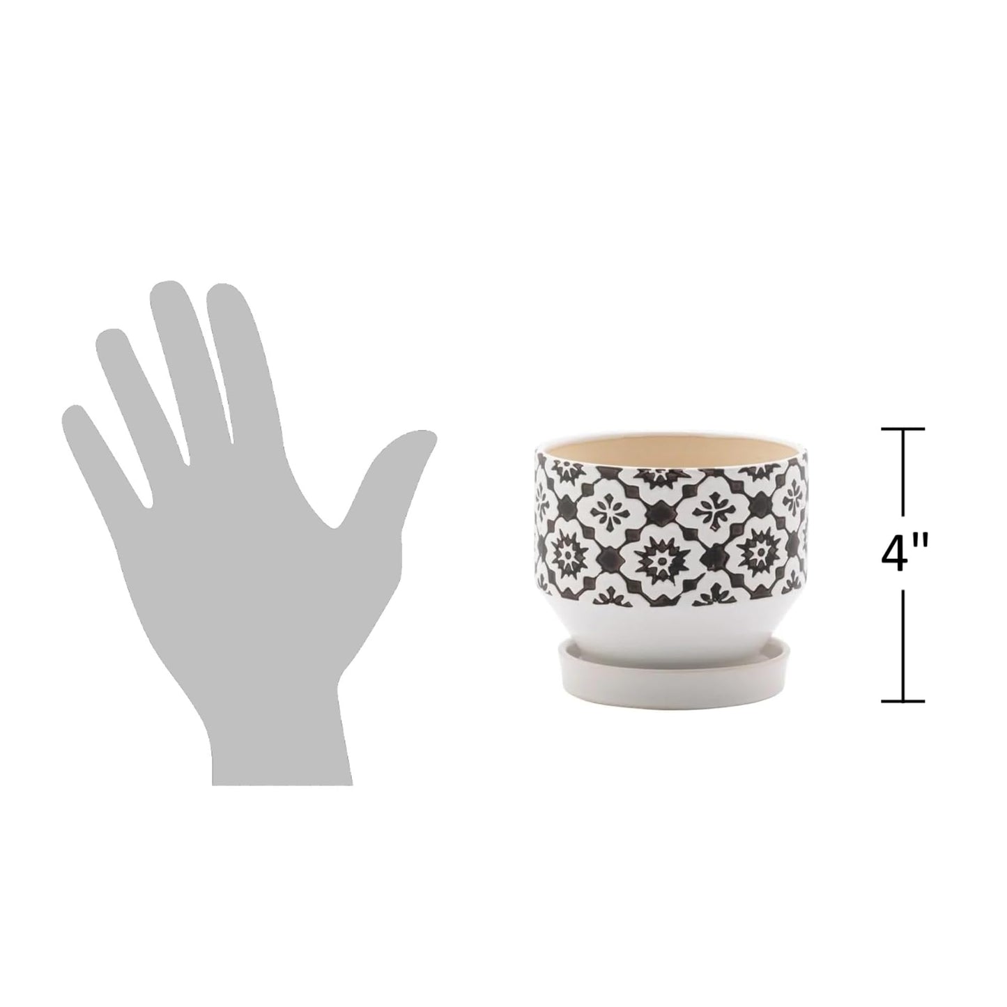 The Bridge Collection Small Floral Plant Pot with Saucer – Brown and White Patterned Ceramic Planter – Indoor Or Outdoor Ceramic Plant Pot with Matching Saucer