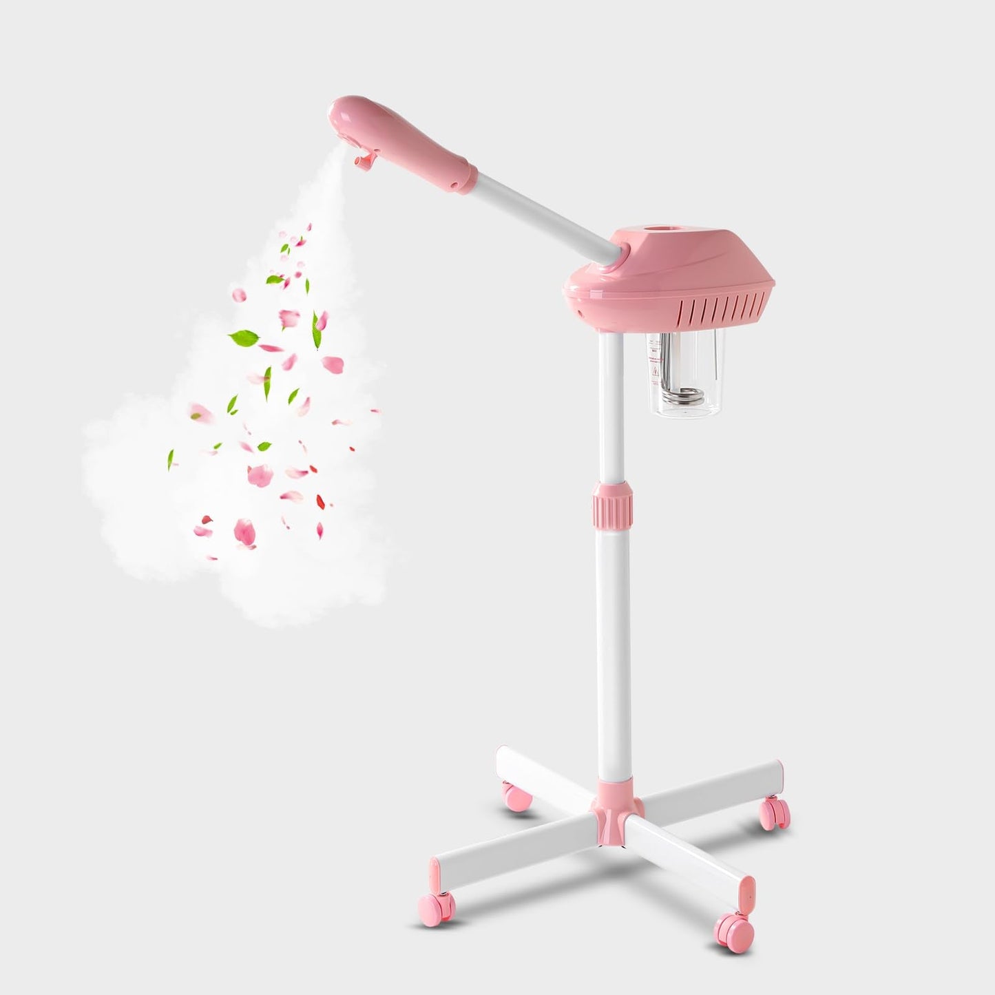 Professional Facial Steamer, 2In1 Face Steamer on Wheels for Facial Deep Cleaning, SPA Facial Steamer for Esthetician with 5X Magnifying Lamp, Stand Face Steamer with Time Setting, Pink