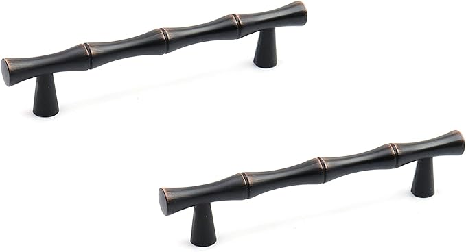 2PCS Bamboo Zinc Alloy Cabinet Handles, 3.8 Inch Hole Distance Black and Red
