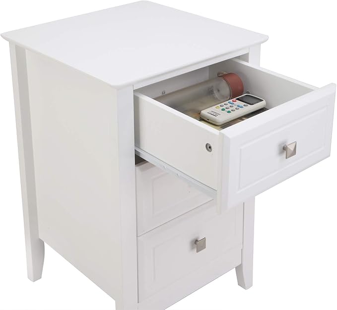 Bonnlo White Nightstand with 3 Drawers, Modern Night Stand