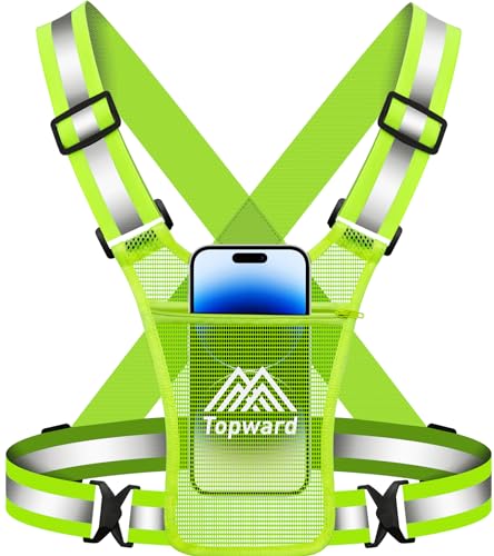 Topward Running Vest Chest Phone Holder for Women Men, Reflective Vest Safety Gear for Dog Walking Cycling - Adjustable Waist/Shoulder