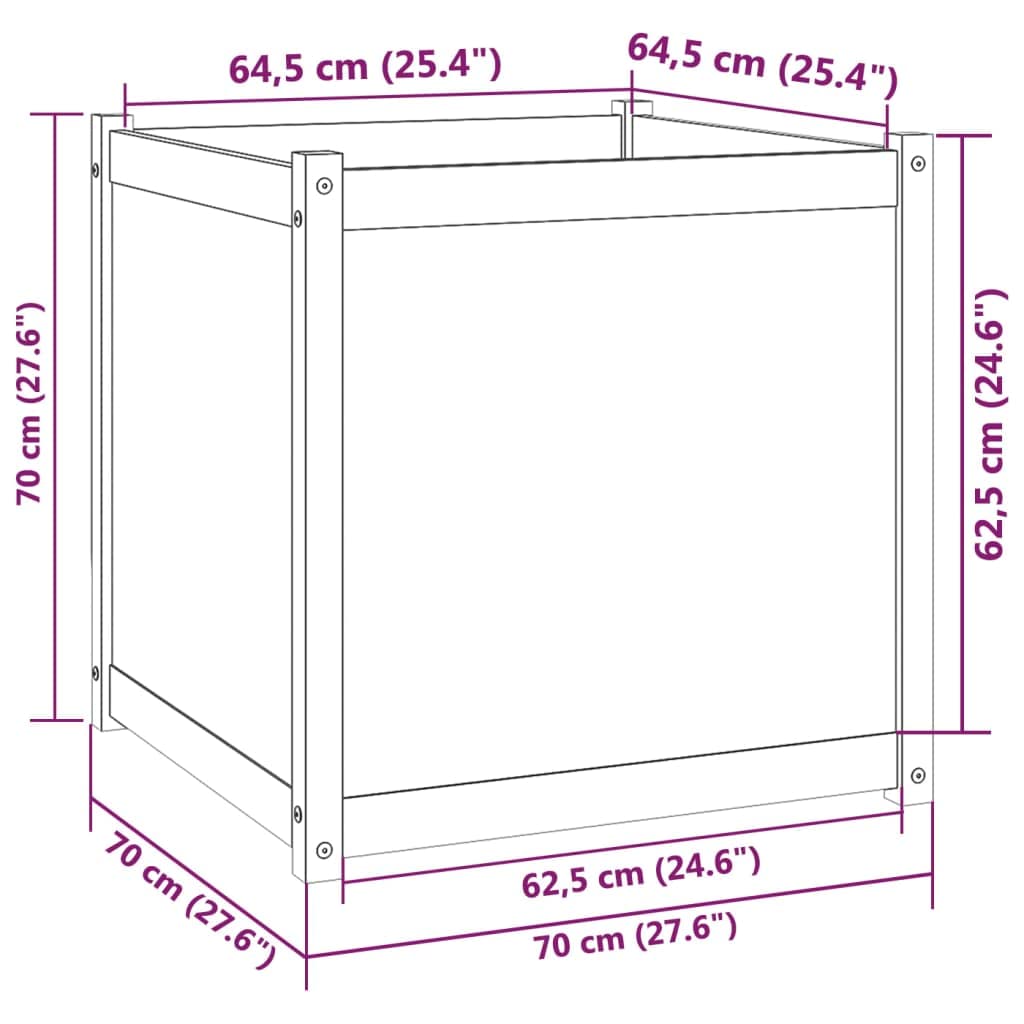 MBDRKVGF 27.6 Inch Square Garden Planter, Solid Pinewood Outdoor Raised Bed Box for Flowers, Herbs and Vegetables, Rustic Natural Wood Flower Pot for Patio, Backyard and Terrace