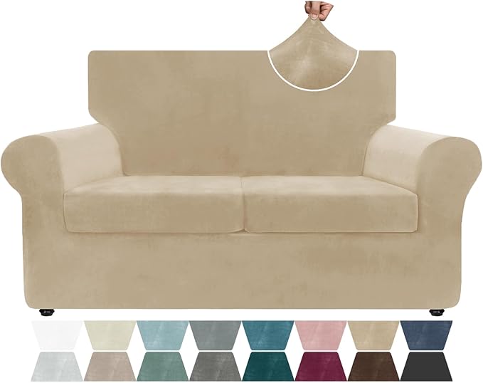 ZNSAYOTX Luxury Velvet Sofa Cover 3 Piece Stretch Loveseat Covers