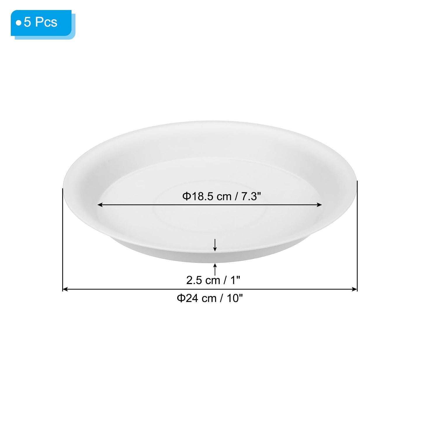 PATIKIL 10 Inch Plant Saucer Tray, 5 Pack Plastic Drip Tray Round Collects Excess Water Flower Pot Drainage Trays for Heavy Indoor Outdoor Pan, White