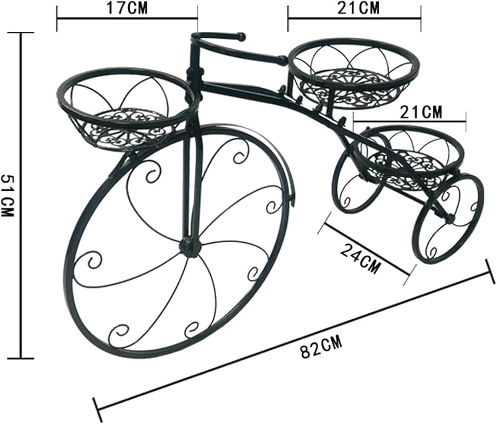 QUANBU Metal Bicycle-Shaped Planter Rack Tiered 3-Pot Plant Flower Display Stand | Indoor/Outdoor Garden Plant Shelf Holder(Color:Black)