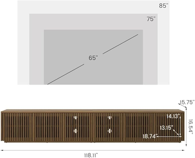 POVISON Full Assembled Mid Century Modern TV Stand, 118” Extra-Large