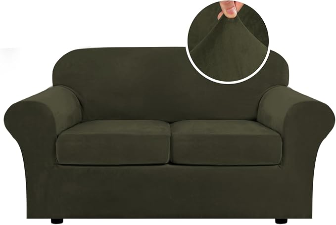 H.VERSAILTEX Real Velvet Plush 3 Piece Stretch Sofa Covers Couch Covers