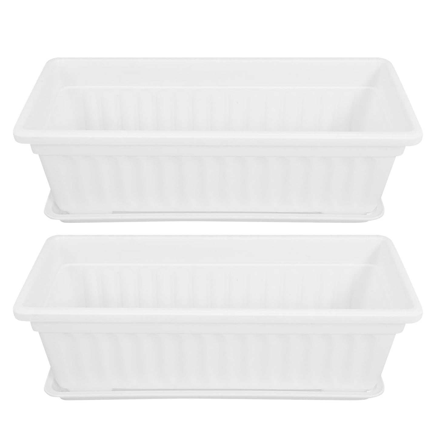 POPETPOP Window Box Planter: 2pcs Plastic Rectangular Planter Window Flower Pot Plant Pots Vegetable Planters Long Pots for Windowsill Patio Garden, 43x19cm, White