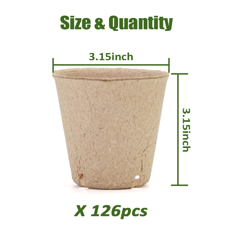 YESIACE Peat Pot, 126 Packs 3.15 Inch Seed Starting Pots with Drainage Holes Round Nursery Pot, Biodegradable Round Plant Seed Starter Peat Pots Germination Seedling Trays