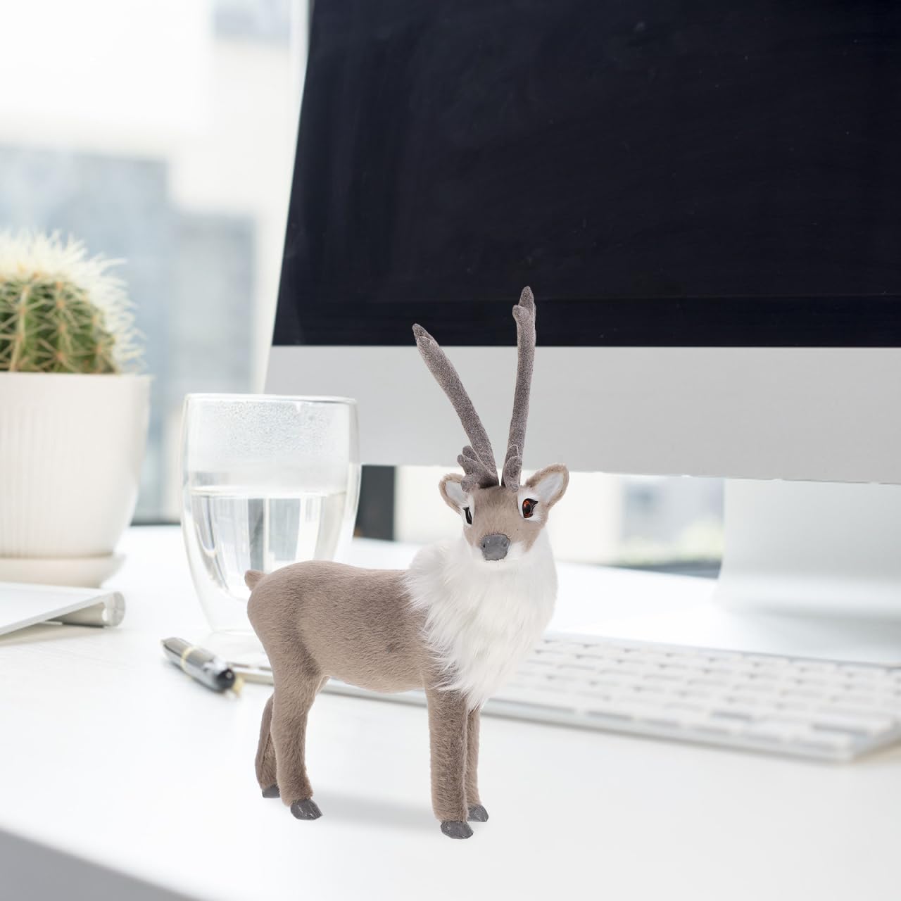 Luxshiny Realistic Reindeer Figurines Standing Deer Statue Mini Christmas Elk Sculpture Holiday Desktop Ornaments for Xmas Party Decoration
