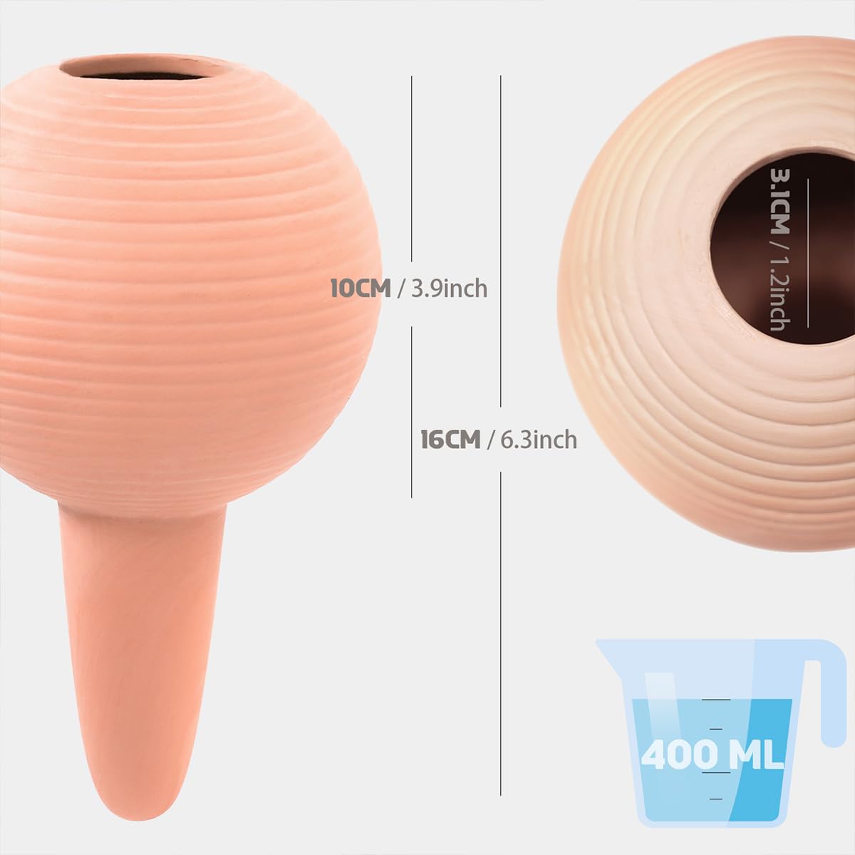 eusbon Plant Watering Globes Set of 4, 14oz Terracotta Self-Watering Globes for PottedPlants, Watering Planter Insert Bulbs with Cork Stoppers, Automatic Watering Spikes for Indoor&Outdoor Plants