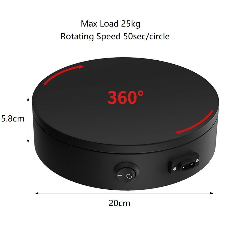 Motorized Photography Turntable, Automatic Revolving Platform Perfect for 360 Degree Images,Professional for Shop Display Stand,Product Display or Cake Display,55lb Load Dia 7.8inch- Black