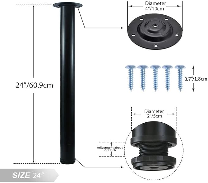 QLLY 24 inch Adjustable Metal Desk Legs, Heavy Duty Furniture Table Legs