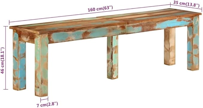 vidaXL Bench 160x35x46 cm Solid Reclaimed Wood