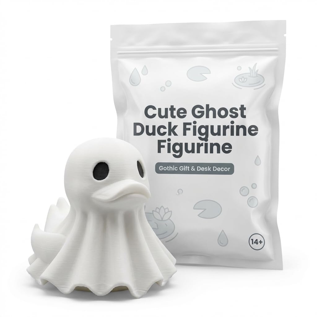 Ghost Duck Figurine for Adult Collectors and Halloween Fans - Spooky Gothic Desk Decor Collectible - 3D Printed in Canada