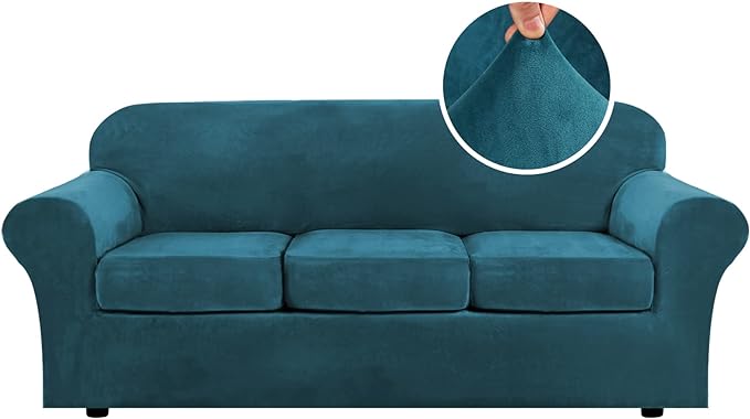 H.VERSAILTEX Modern Velvet Plush 4 Piece High Stretch Sofa Slipcover Sofa Cover
