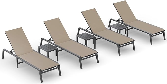 Ciokea Aluminum Foldable Lounge Chairs Set of 4