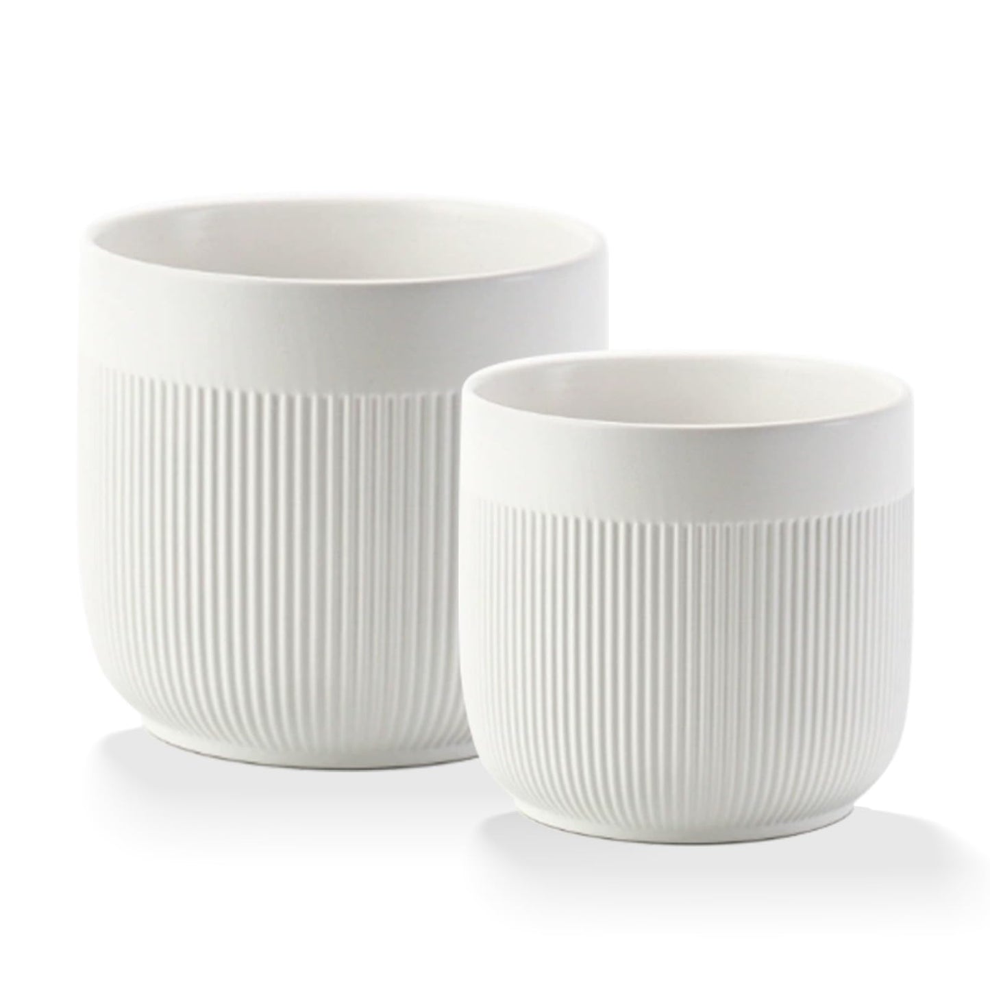 Puoyikt Ceramic 5.2+6.5 inch Planters, Modern Home and Office Flowerpot, Indoor and Outdoor Flowerpot with Drainage Hole (White)