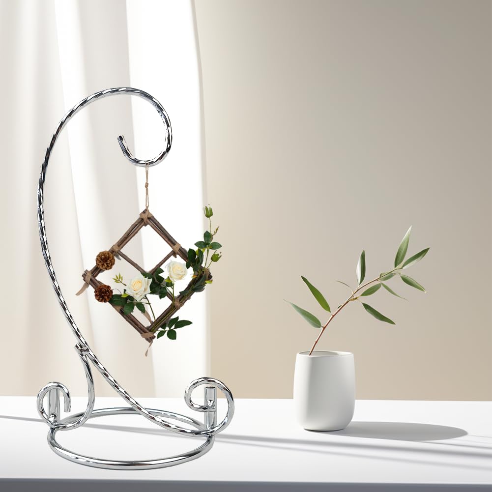 YY YEARCHY Ornament Display Stand for Mini Hanging Glass Globe Ball, Air Plant Flower Holder (Silver, 7.7" x 4.3")