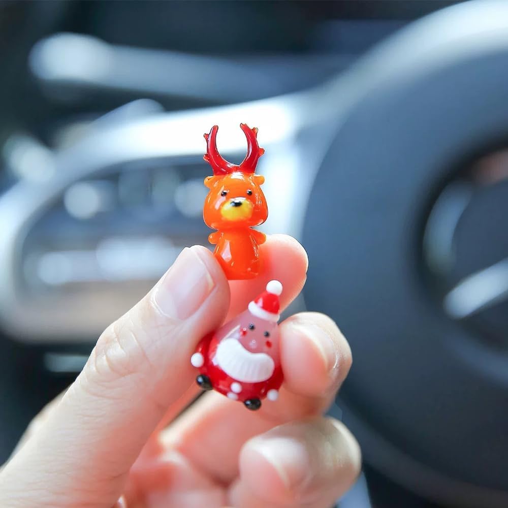 Mollytek 5PCS Mini Hand Blown Glass Figurines Collectibles Miniature Hand Blown Glass Ornaments Decor Assorted Cute Home Office Table Computer Car Dashboard Ornament (Christmas)