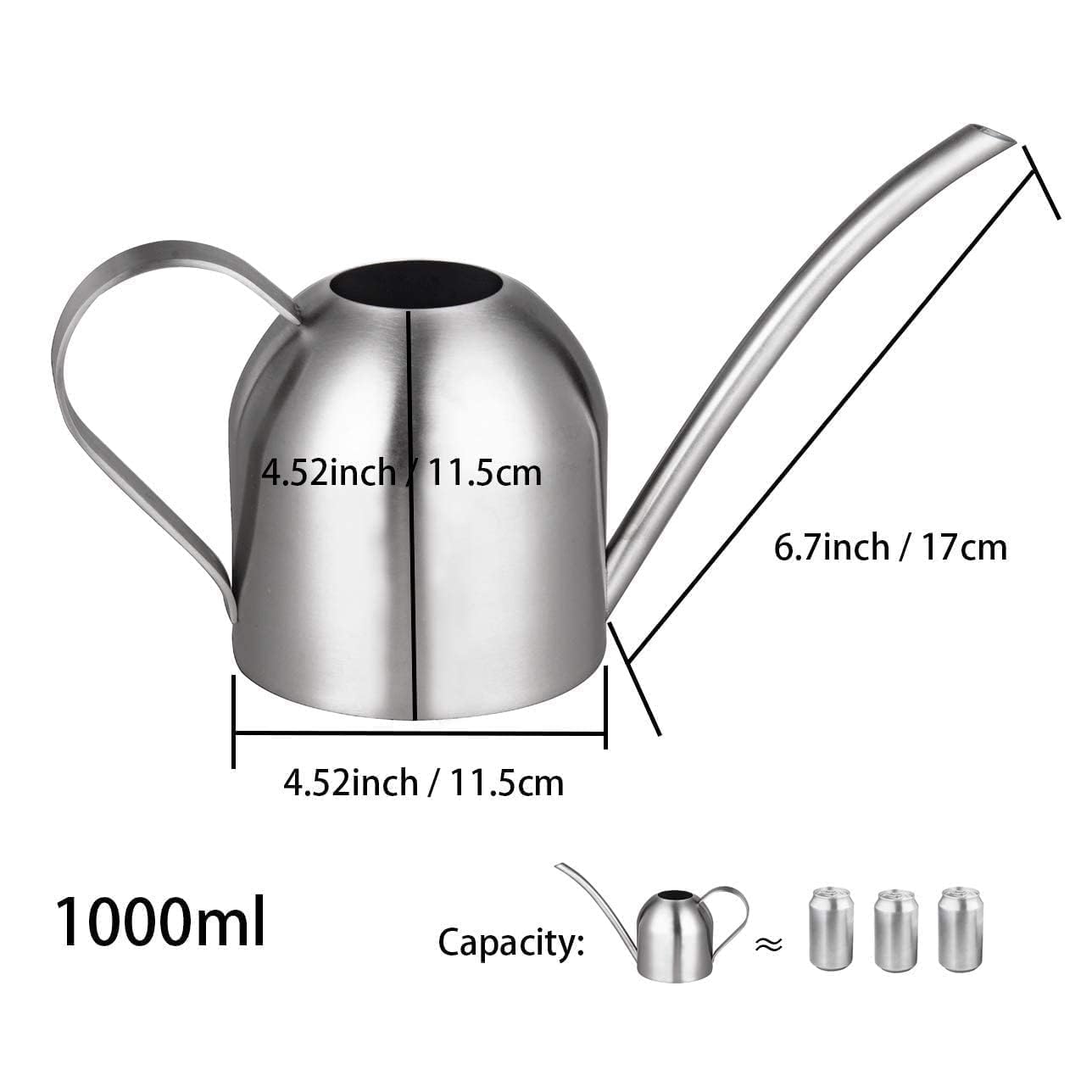 IMEEA Indoor Watering Can for House Plants 33oz/1L Brushed Stainless Steel Watering Can with Long Spout for Succulents, Bonsai
