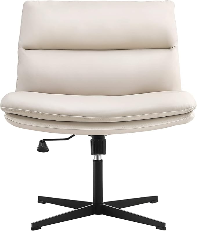 EMIAH Armless Office Desk Chair No Wheels PU-Padded Vanity Mid-Back Ergonomic