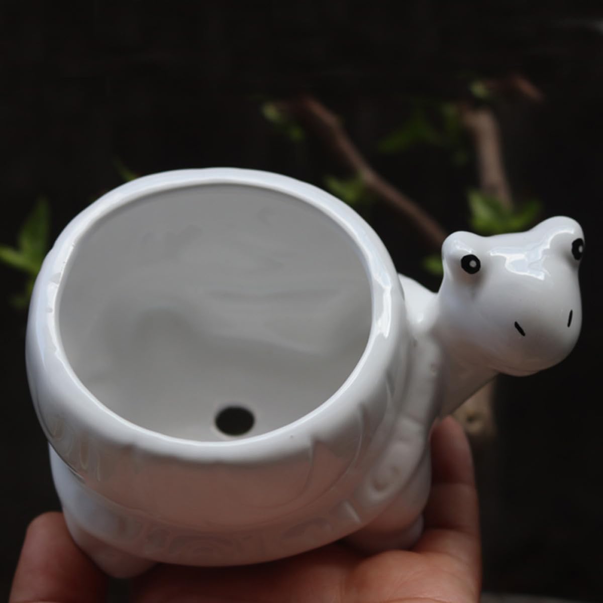 SEWACC Cute Cartoon Turtle Ceramic Flower Pot Succulent Planter for Indoor and Outdoor Plants White Small Decorative Garden Plant Container