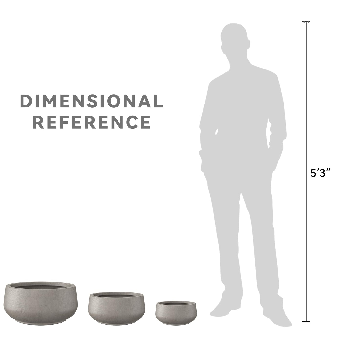 Kante 21.6",16.9",and 12.5" Dia Round Weathered Concrete Elegant Planters (Set of 3), Outdoor Indoor Garden Plant Pot with Drainage Hole and Rubber Plug for Home & Patio