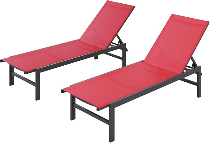 Vexwalx Outdoor Lounge Chairs Set of 2, Aluminum Patio Chaise Lounge Chairs