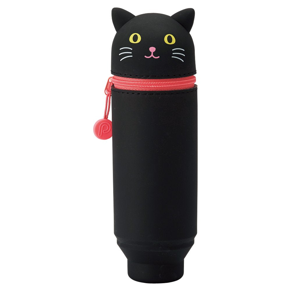 LIHIT LAB Kawaii Japanese Black Cat Stand Up Pencil Case For School Office College, Cute School Supplies, Animal Pen Holder Pouch Holder Teen Girls Artists, Travel Cosmetics Storage (A7712-3)