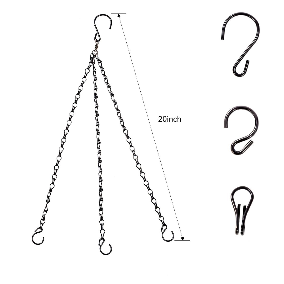 Heybe Update 360 Degree Swivel Hanging Basket Chains,3 Point 20 Inches Hanging Plant Chain and Hook, Black Plant Hangers, Pack of 3 (3 Point)