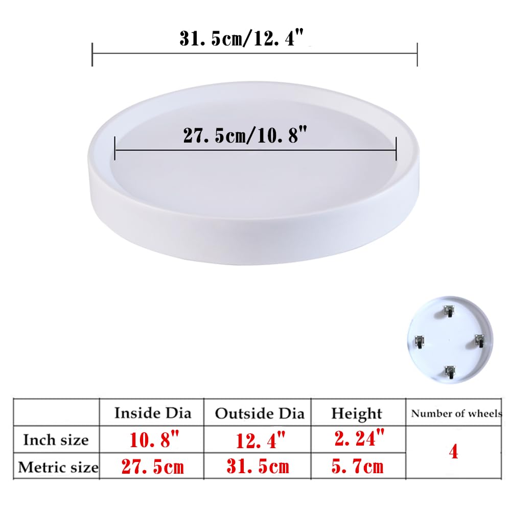 KangTeer 12.4inch Plant Caddy with Hidden Wheels 2Pack White Round Rolling Plant Stands ,Mobile Tray Trolley for Large Flower Pots, Air Purifiers & Ceramic Sculptures (12.4inch)