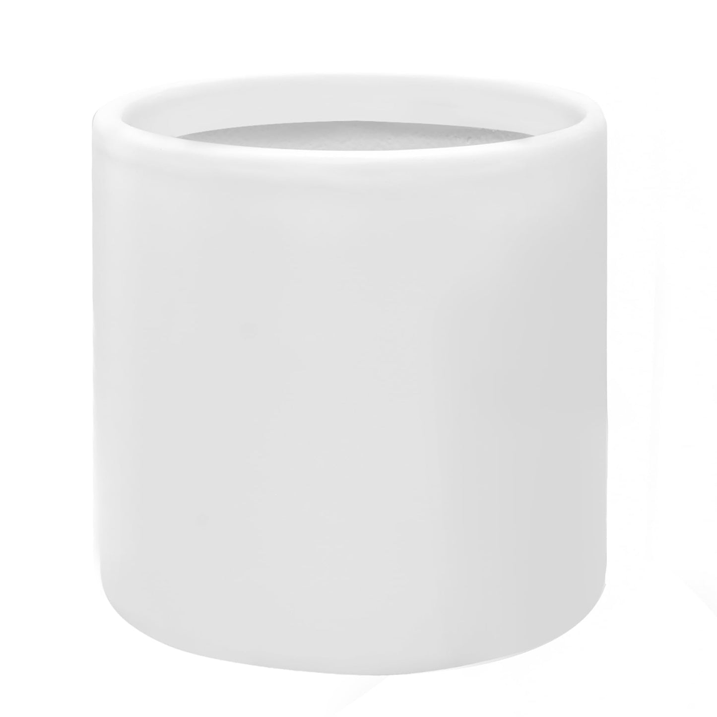 DEPLA LANE Lumero Fiberstone Cylinder Planter (12.0" Pot Opening x 13.8" D x 13.8" H) Smooth Finishes, Lightweight, Durable, UV Resistant, Modern Minimalist Decor, Indoor Outdoor Plant Pot (L, White)